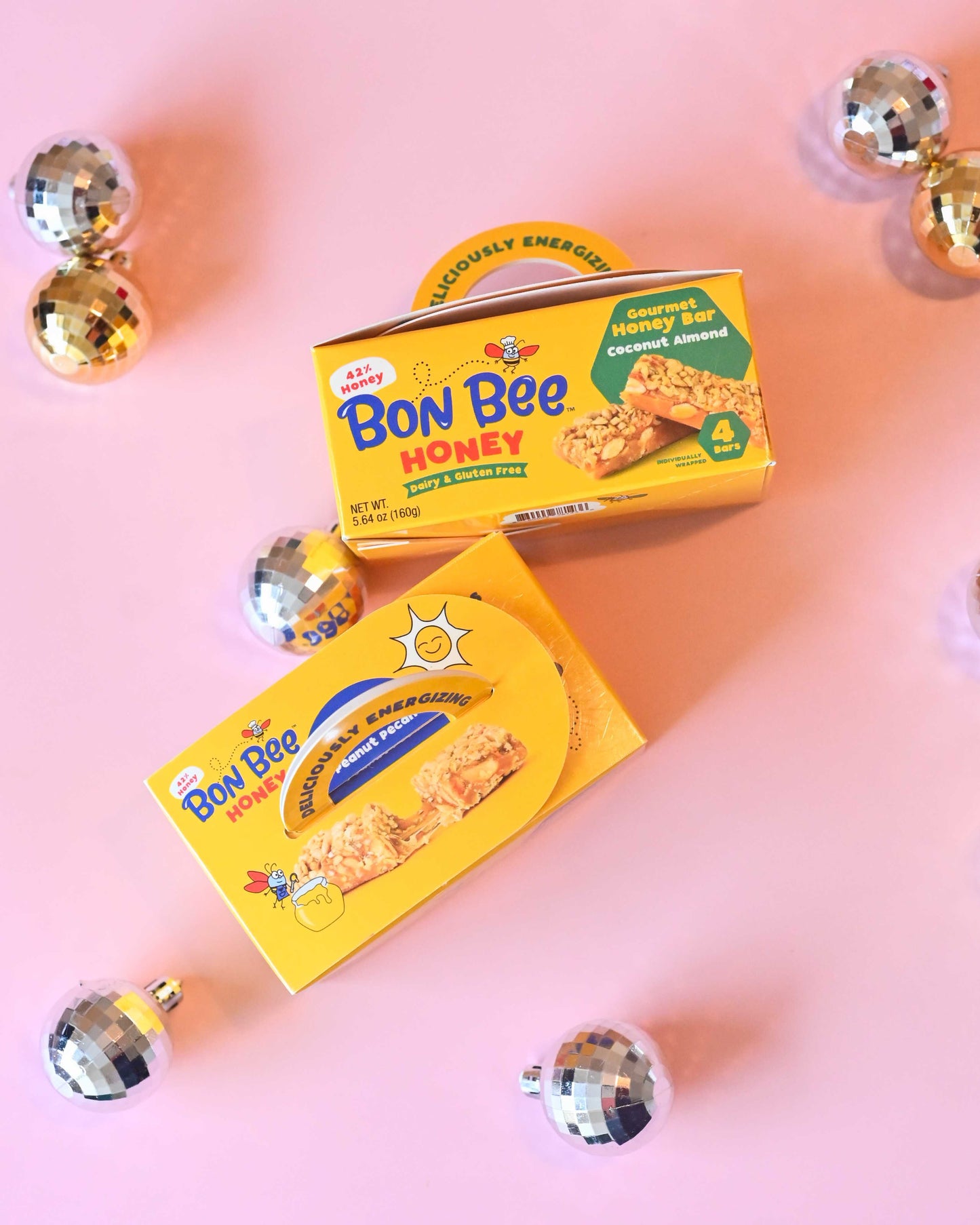 Variety 4 packs - Bon Bee Gourmet Honey Bars - one Peanut Pecan & one Coconut Almond