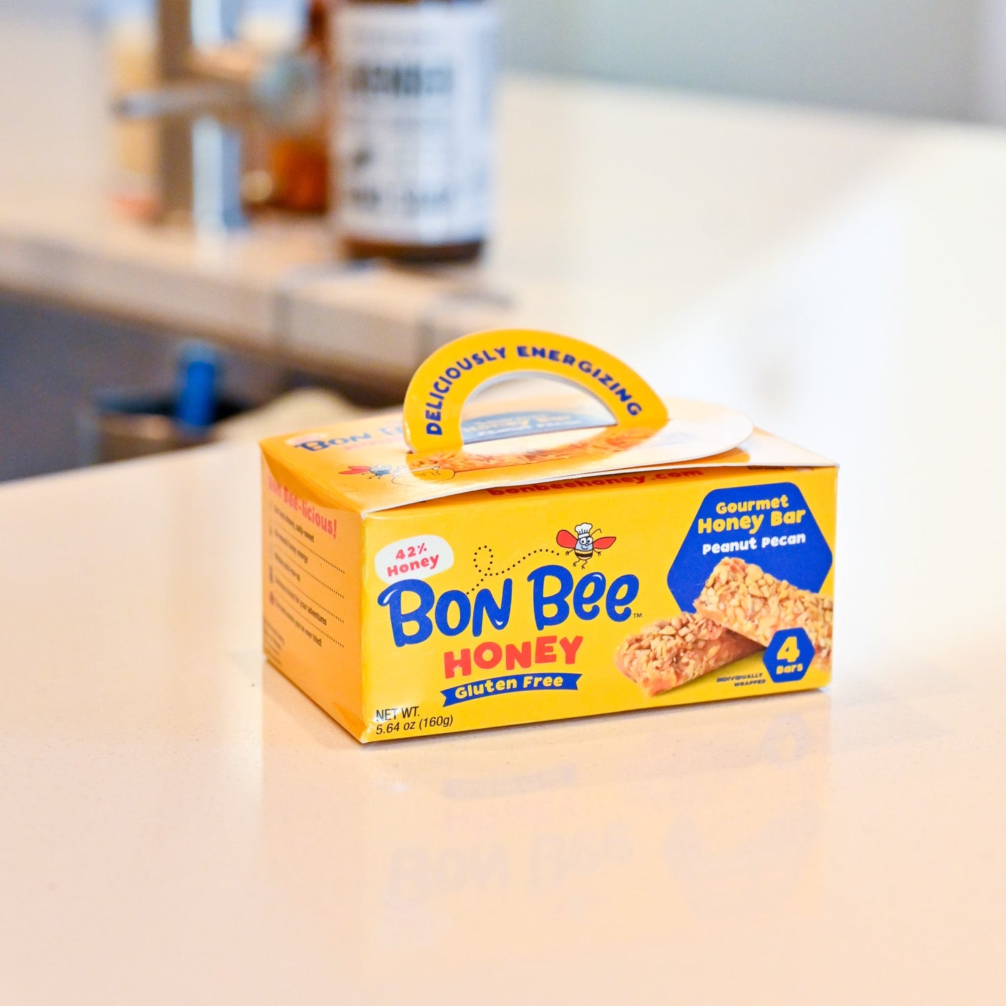 Variety 4 packs - Bon Bee Gourmet Honey Bars - one Peanut Pecan & one Coconut Almond