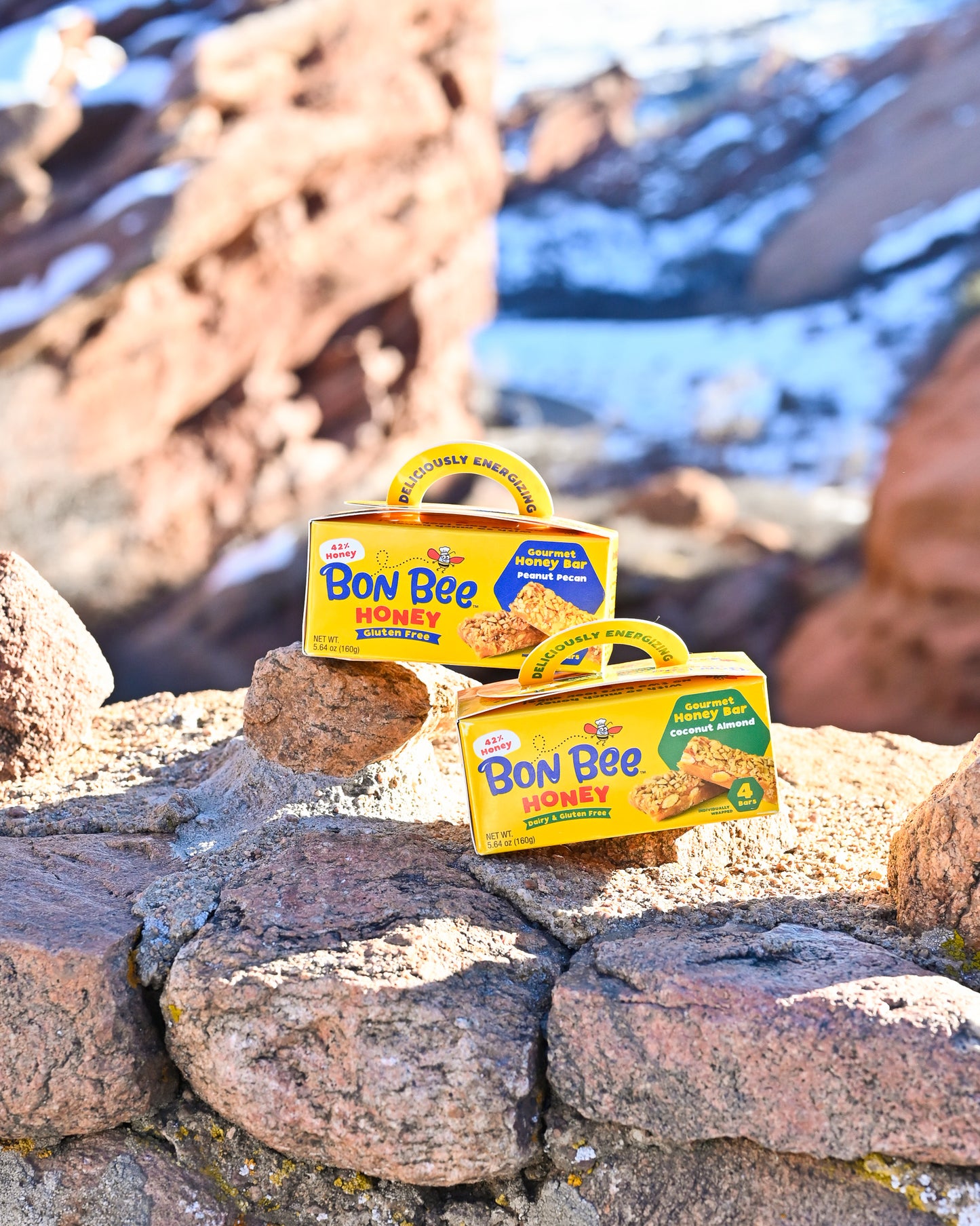Variety 4 packs - Bon Bee Gourmet Honey Bars - one Peanut Pecan & one Coconut Almond
