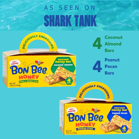 Variety 4 packs - Bon Bee Gourmet Honey Bars - one Peanut Pecan & one Coconut Almond