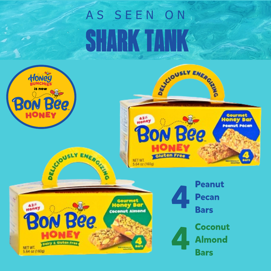 Variety 4 packs - Bon Bee Gourmet Honey Bars - Peanut Pecan & Coconut Almond