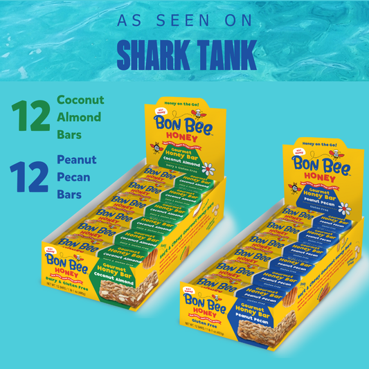 Variety 12 packs - Bon Bee Gourmet Honey Bars - one Peanut Pecan & one Coconut Almond
